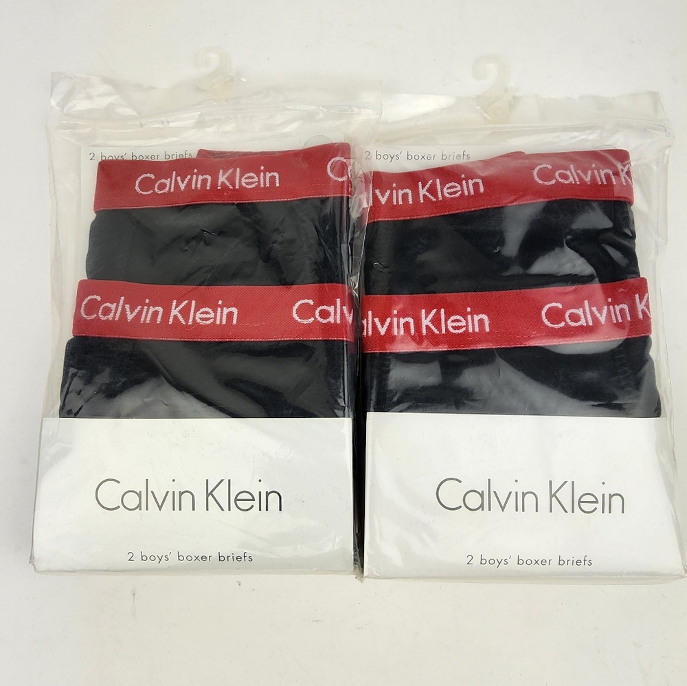 Calvin Klein Big Boys Boxer Briefs XL 16/18 2 Pack Total 4 Briefs Black Red NWT